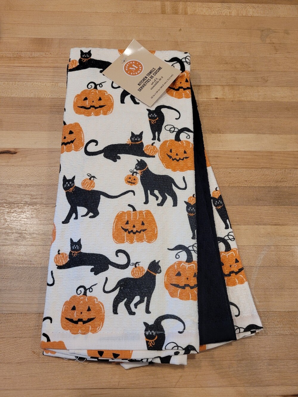 Martha Stewart Halloween Pumpkin & Black Cat Kitchen Towel Set - Orange & Black